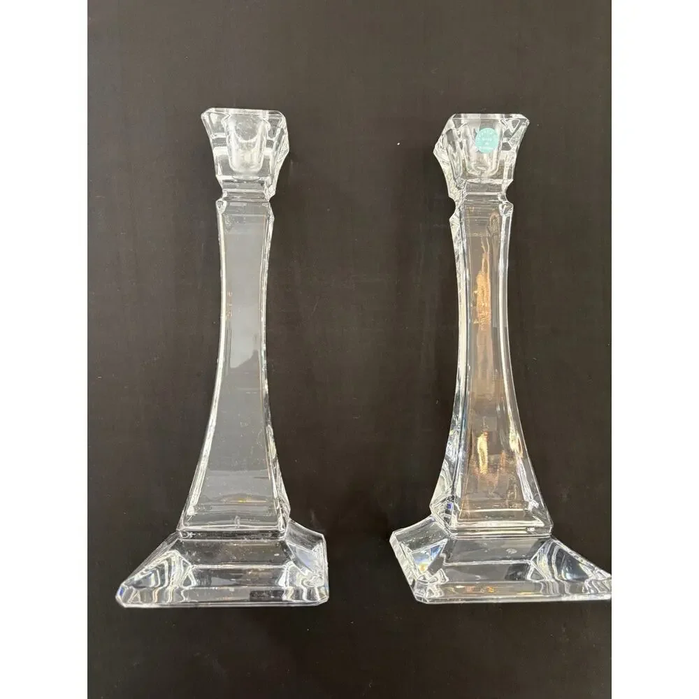 Tiffany & Co Crystal Candlesticks Pair Made in Slovenia